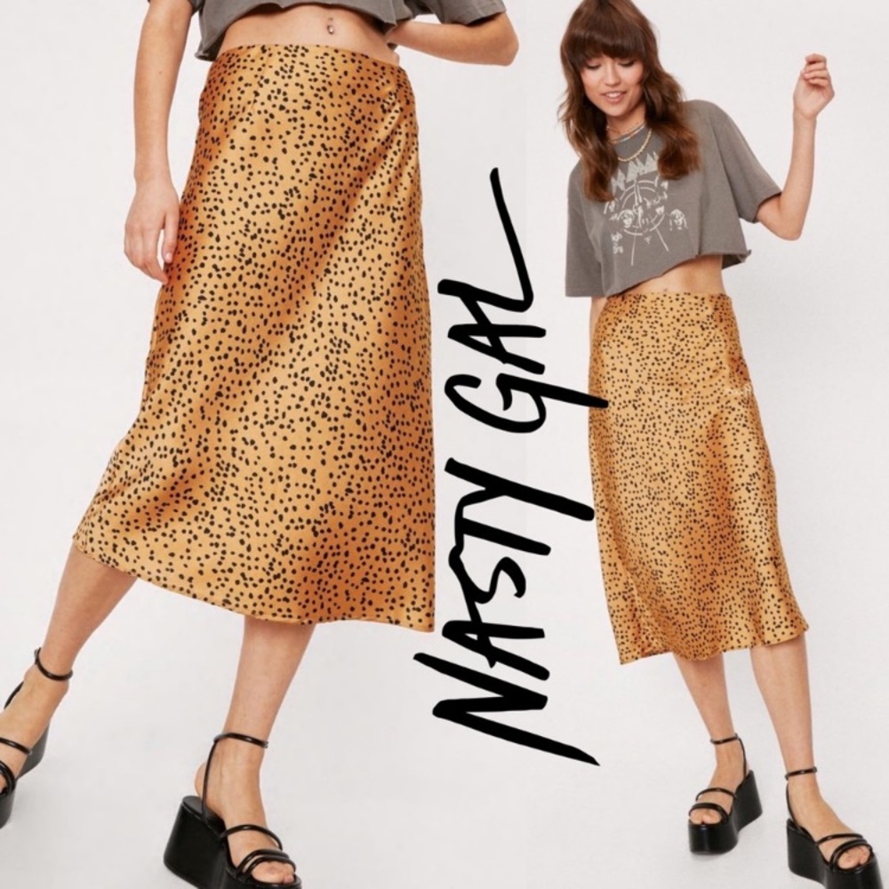 Nasty Gal Rose Gold Animal Print Midid Skirt size 4